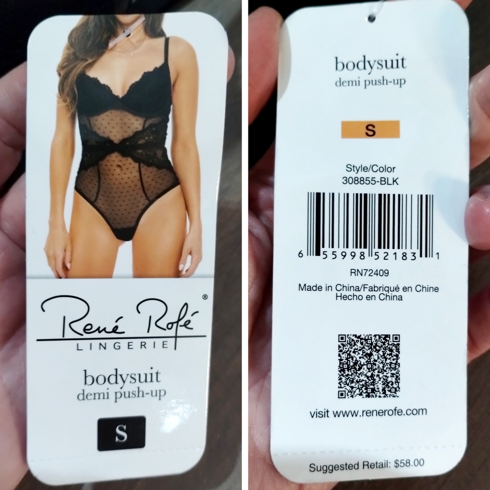 René Rofé Lace Mesh Push Up Teddy Bodysuit NWT Black Small - Picture 11 of 11